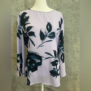 Worthington Womens Top Size XLarge Purple Floral Long Sleeve Blouse
